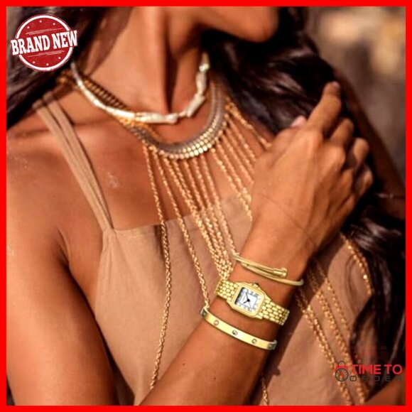 Gold Tone Bangle Watch Bracelet Set Vintage Elegant Adjustable Sophisticated main image 5